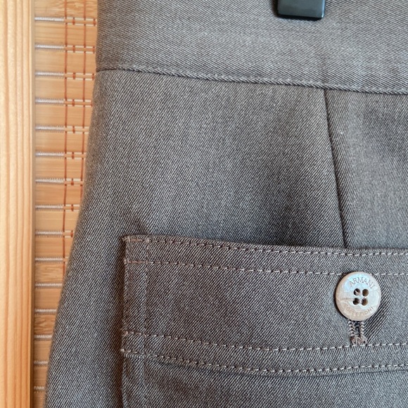 Armani, Collezioni Brown Sand thick cotton fabric trousers buckle front wide leg - Picture 8 of 9